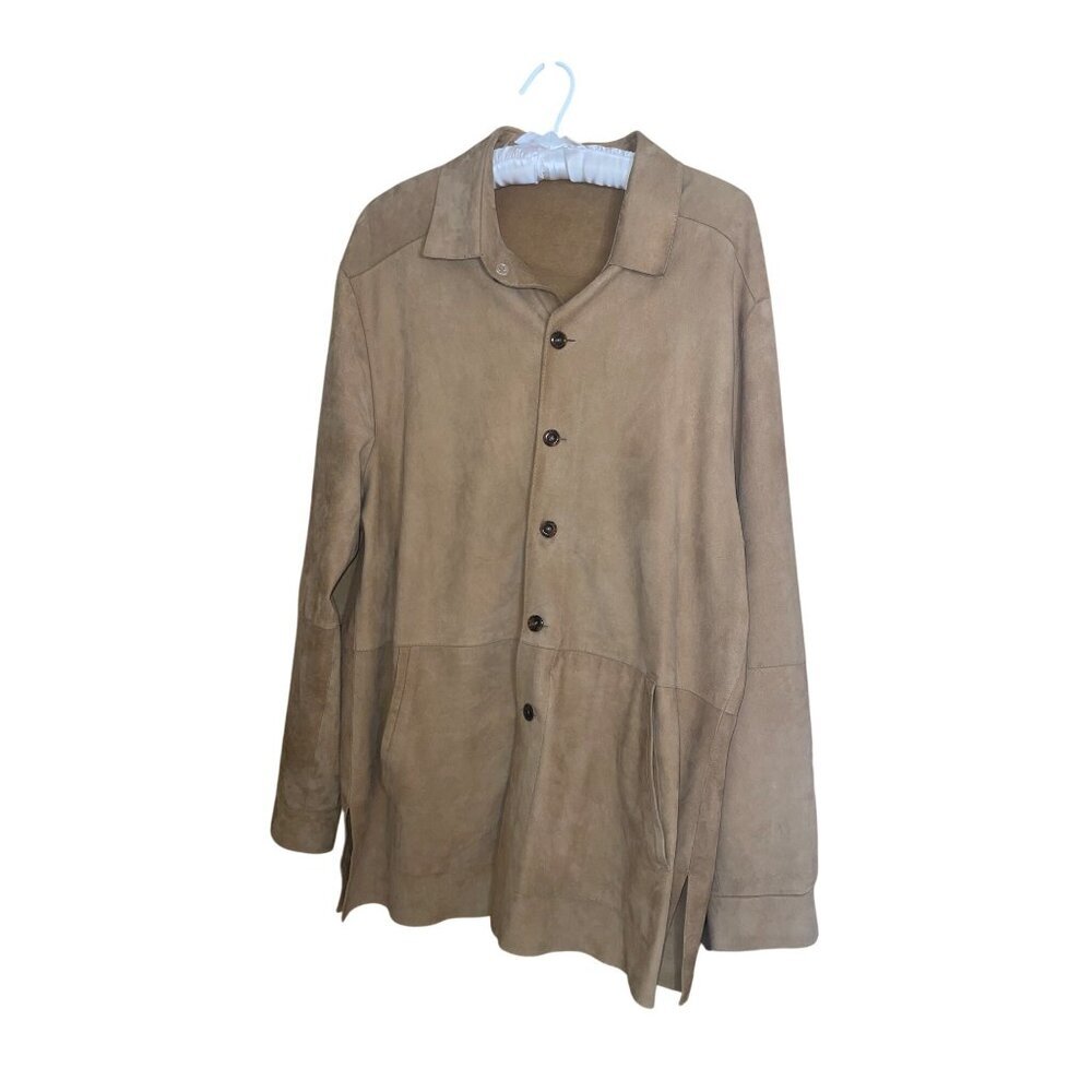 Jose Luis Mens Jacket Size 42 Tan Soft Suede Shacket Luxurious Side Slits